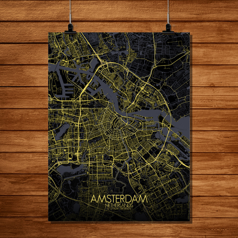 Amsterdam Netherlands Map Poster City Wall print Custom Large – Art 