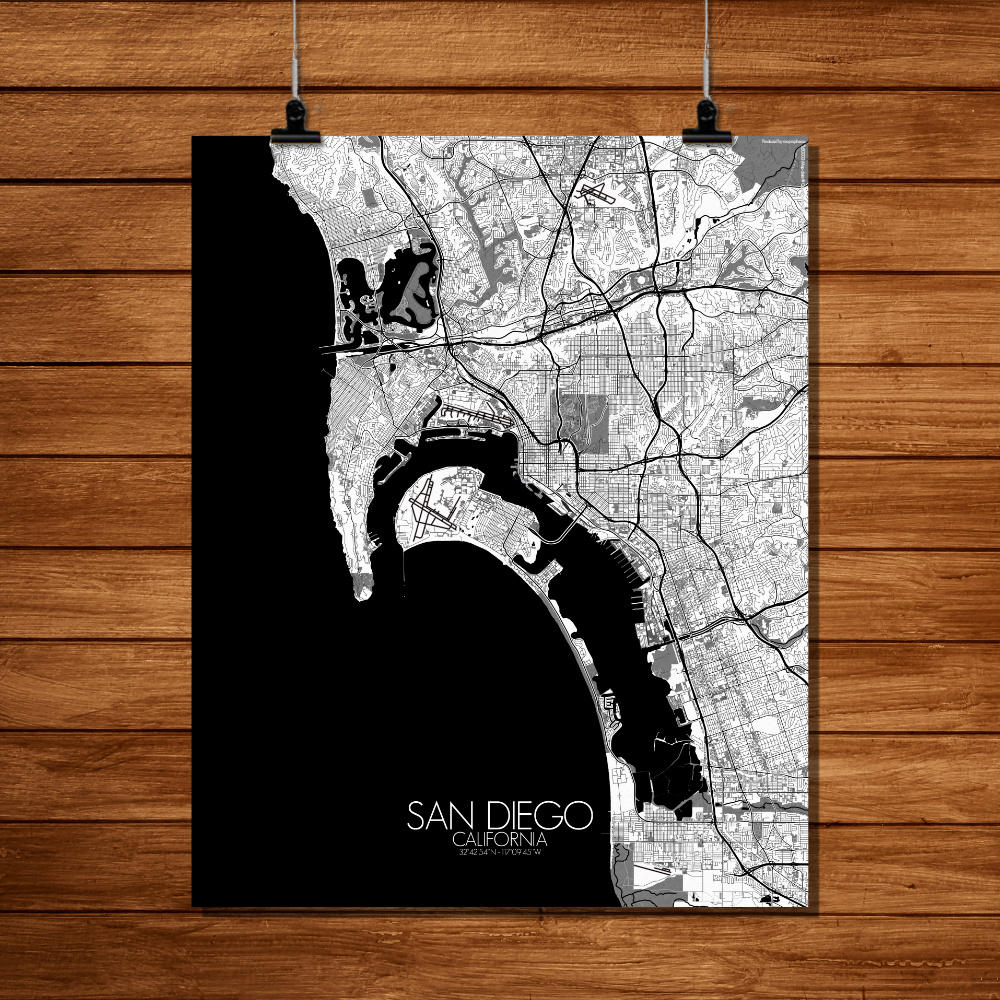 San Diego| Large print City Map California Art Poster – Custom Wall 
