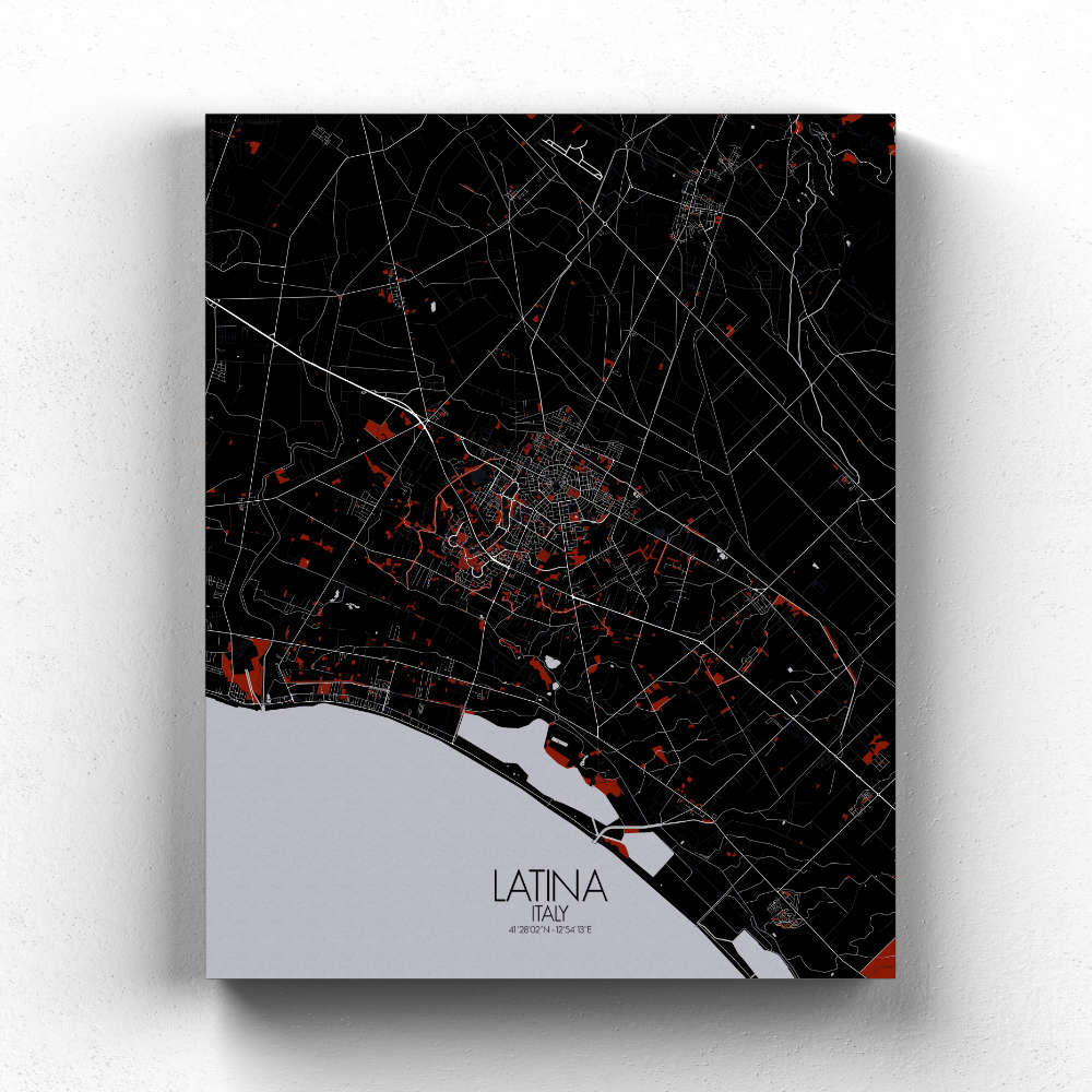 Mapospheres Latina Red dark full page design canvas city map