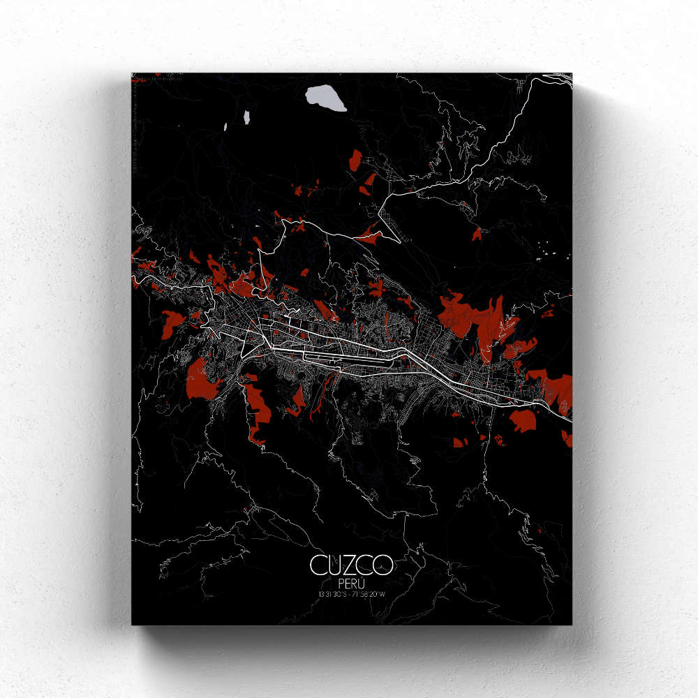 Mapospheres Cusco Red dark full page design canvas city map