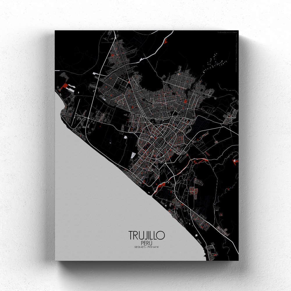 Mapospheres Trujillo Red dark full page design canvas city map