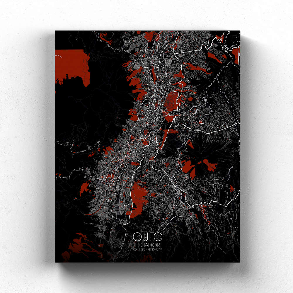 Mapospheres Quito Red dark full page design canvas city map