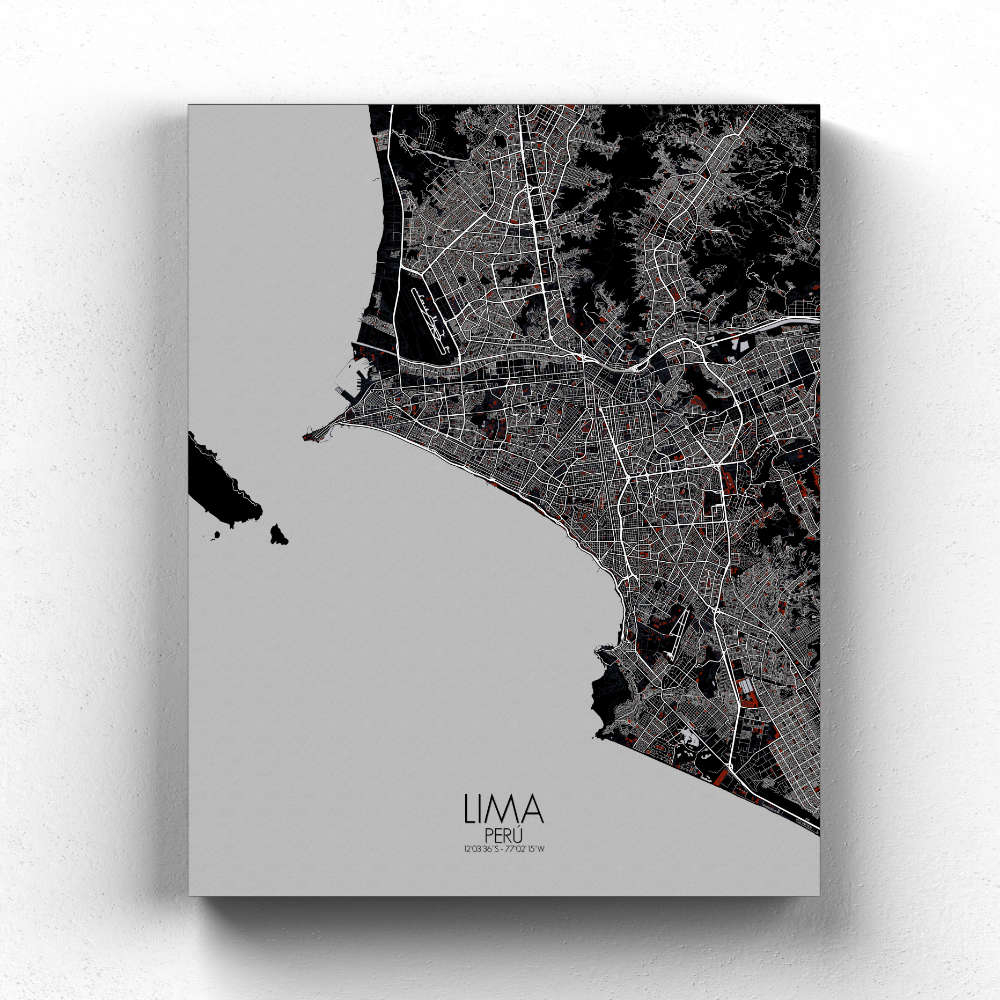 Mapospheres Lima Red dark full page design canvas city map