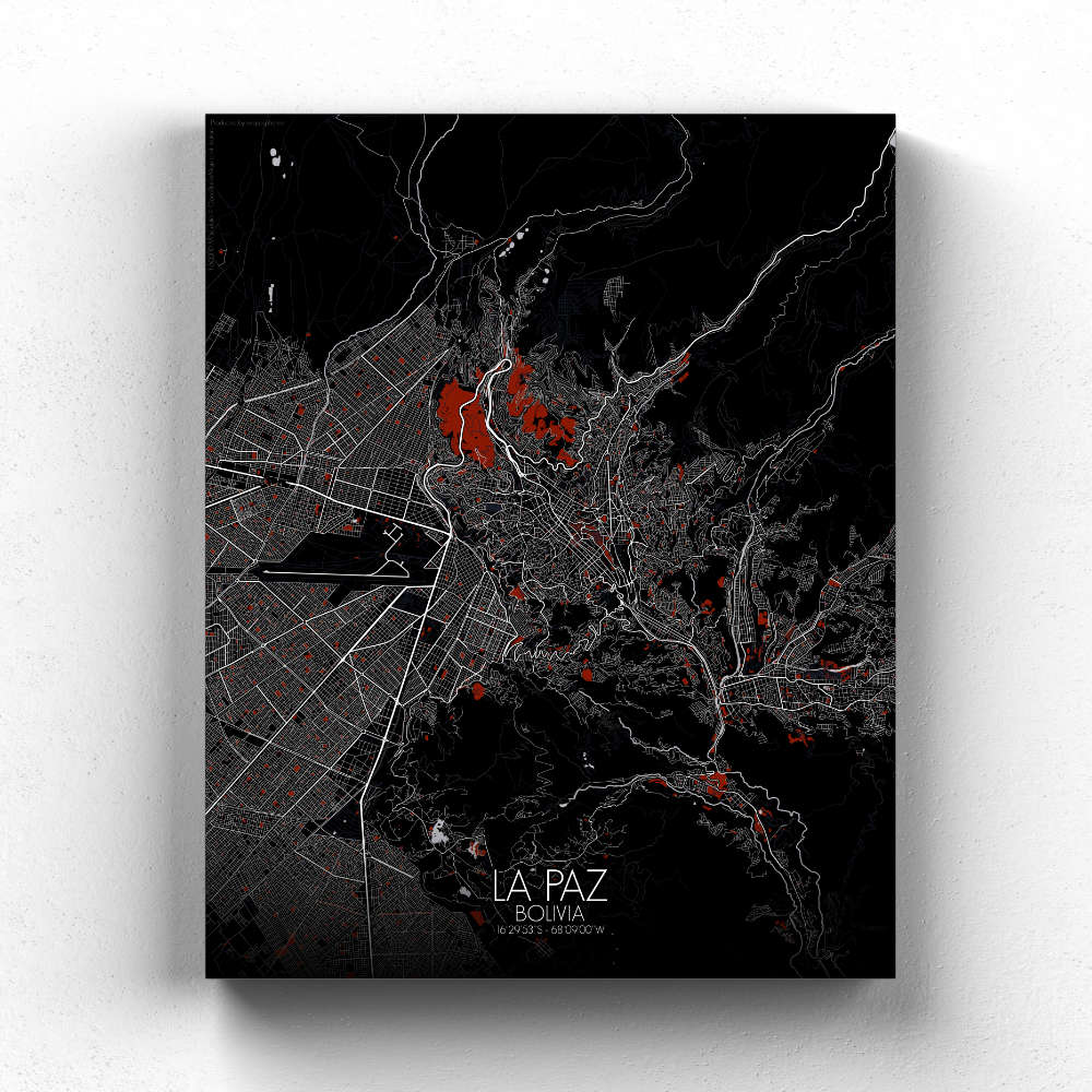 Mapospheres La Paz Red dark full page design canvas city map