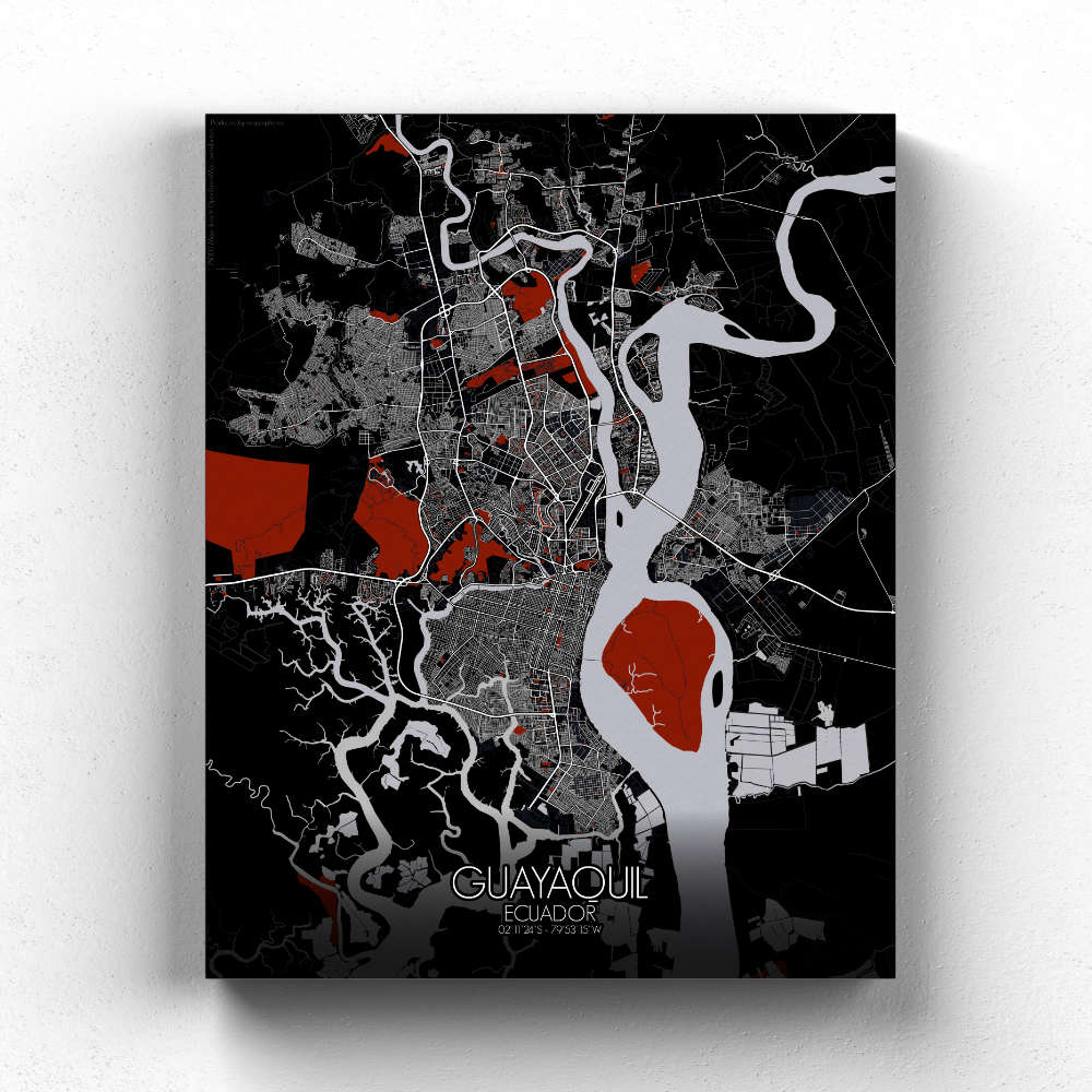 Mapospheres Guayaquil Red dark full page design canvas city map