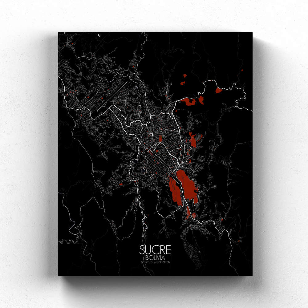 Mapospheres Sucre Red dark full page design canvas city map