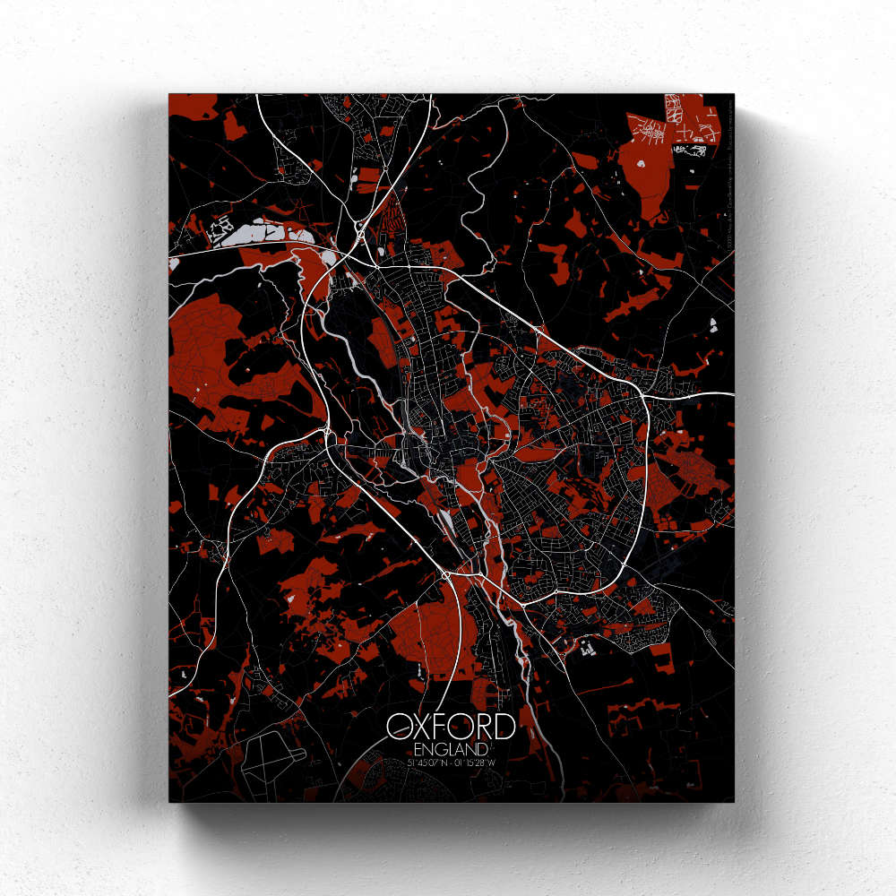 Mapospheres Oxford Red dark full page design canvas city map