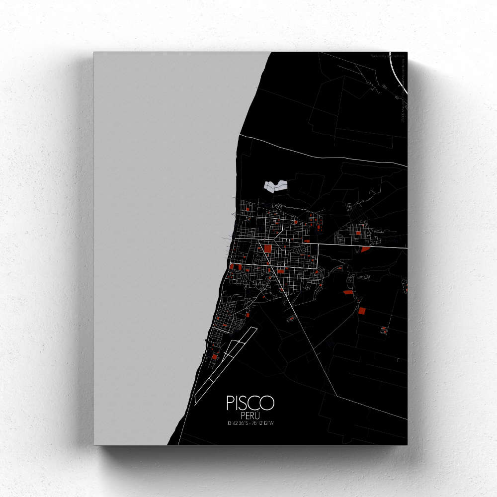 Mapospheres Pisco Red dark full page design canvas city map