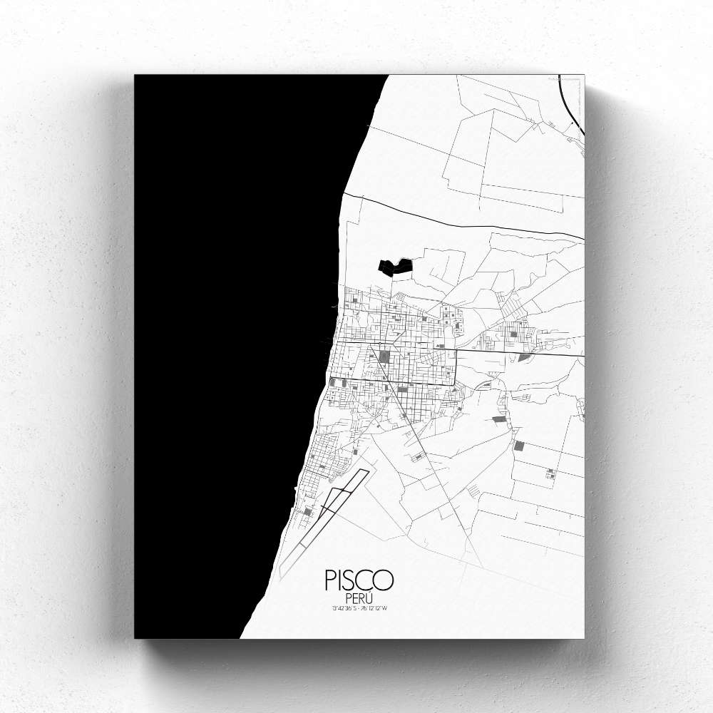 Mapospheres Pisco Black and White full page design canvas city map