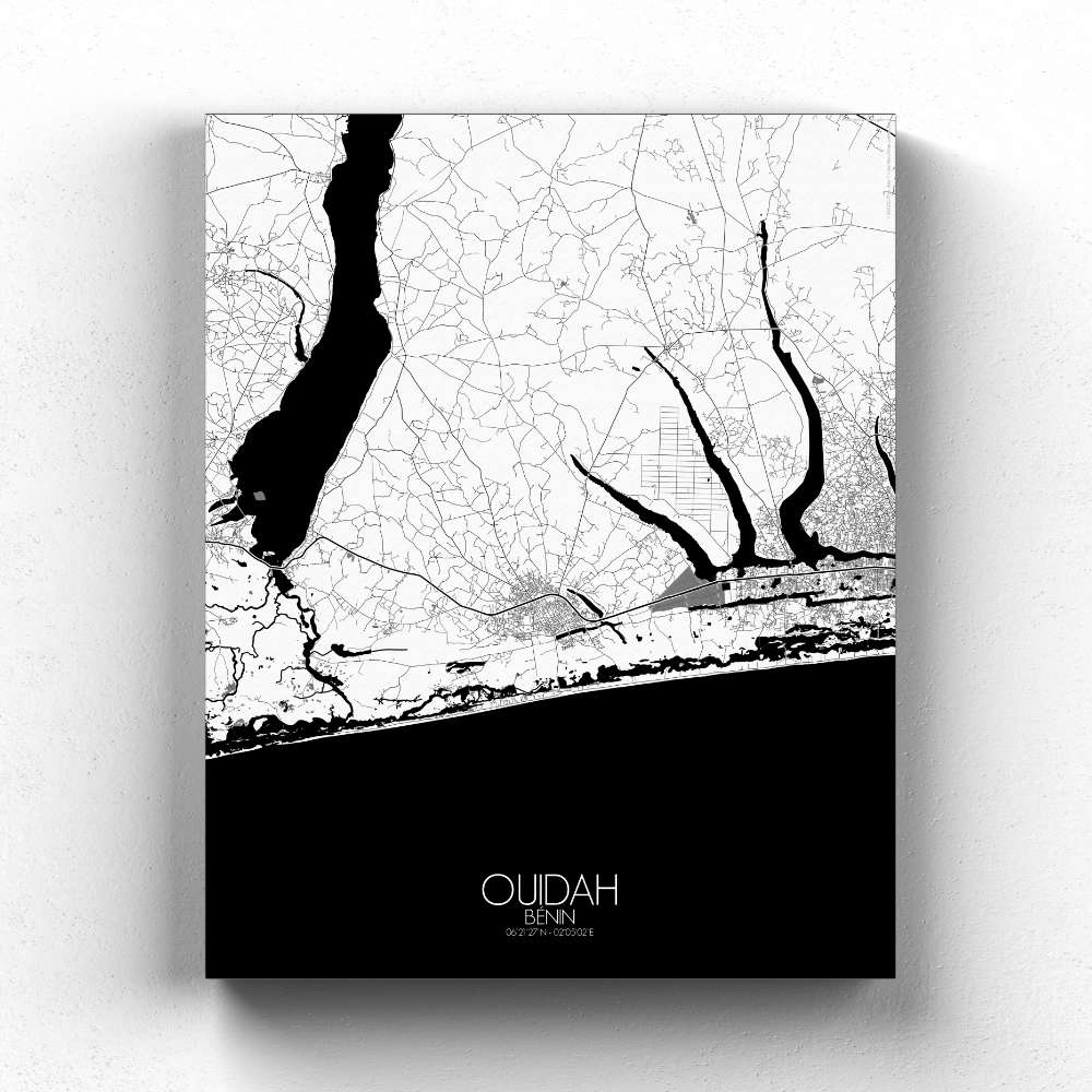 Mapospheres Ouidah Black and White full page design canvas city map