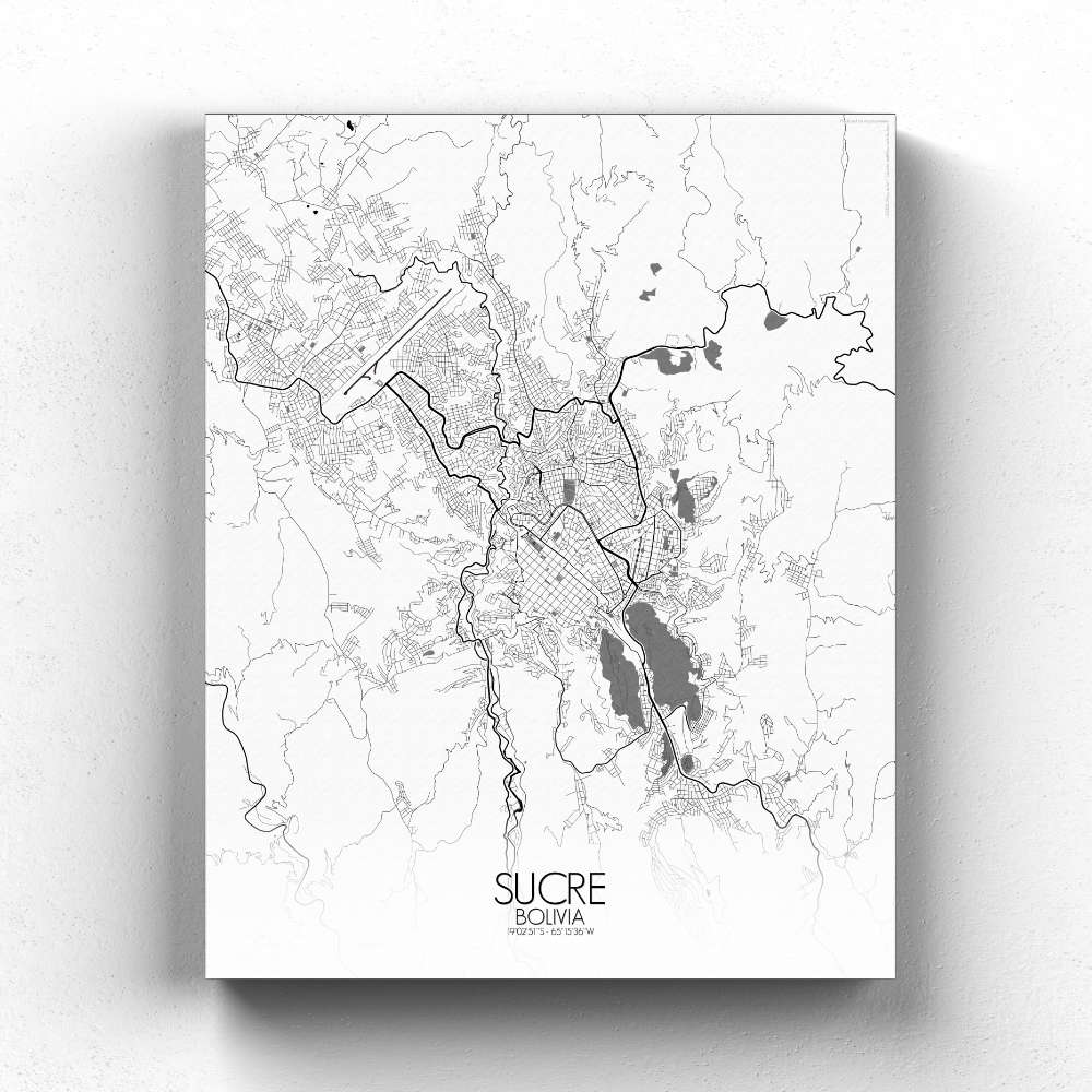 Mapospheres Sucre Black and White full page design canvas city map