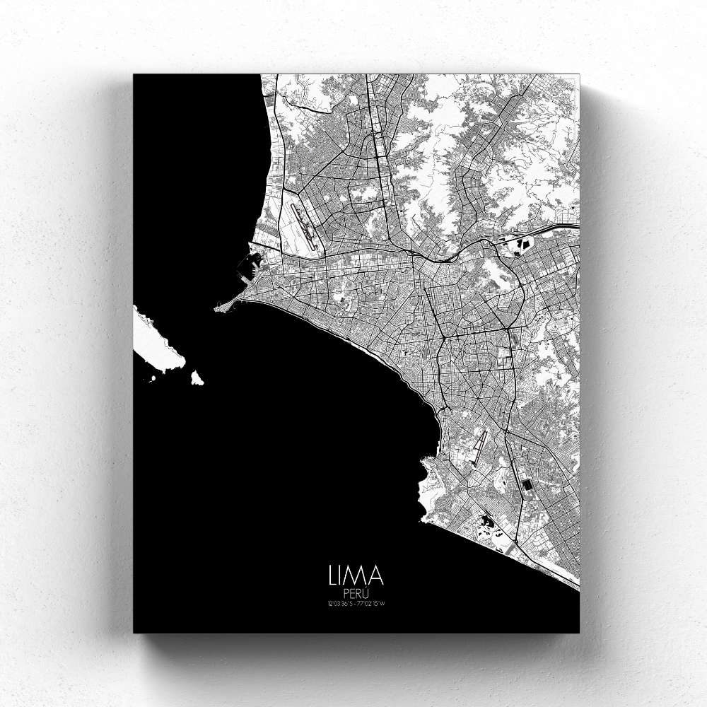 Mapospheres Lima Black and White full page design canvas city map