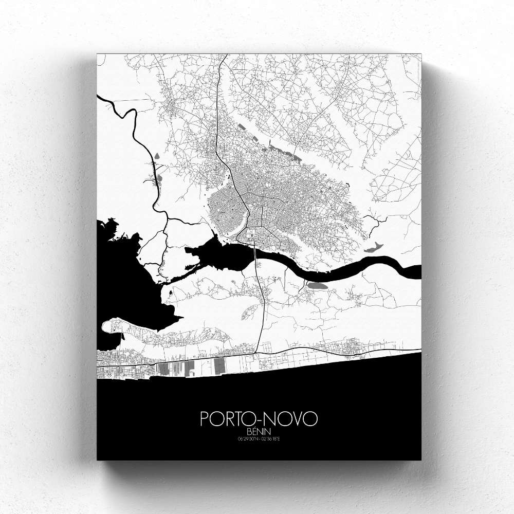 Mapospheres Porto Novo Black and White full page design canvas city map