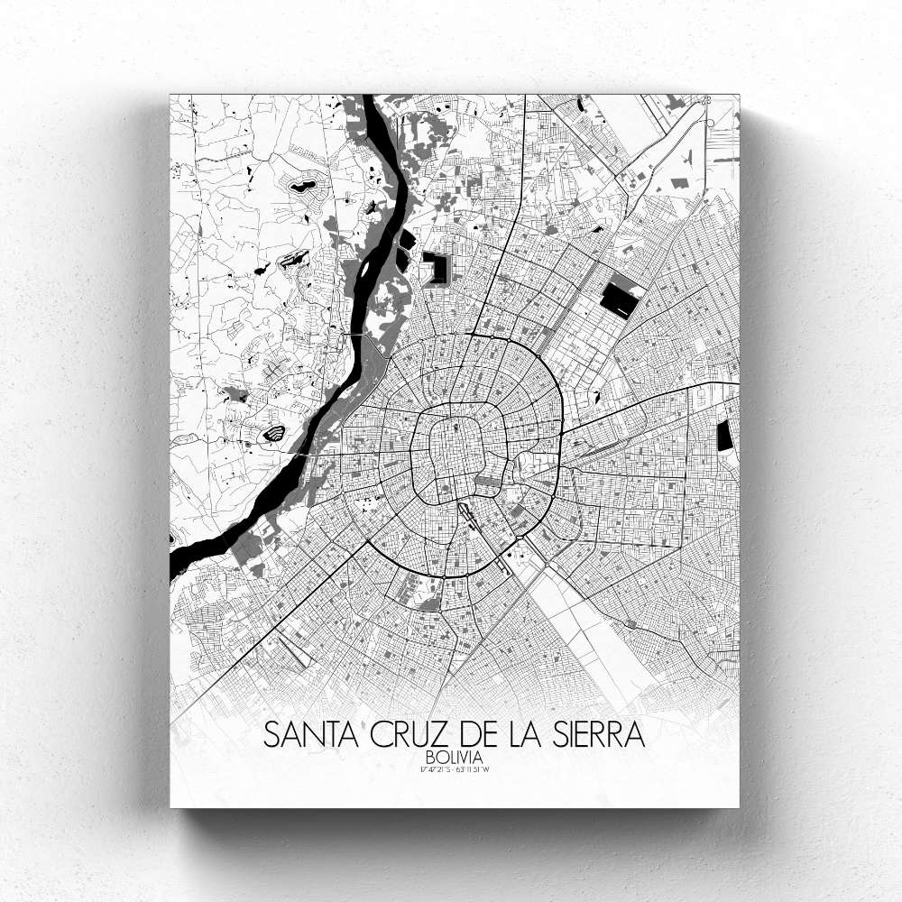 Mapospheres Santa Cruz de la Sierra Black and White full page design canvas city map