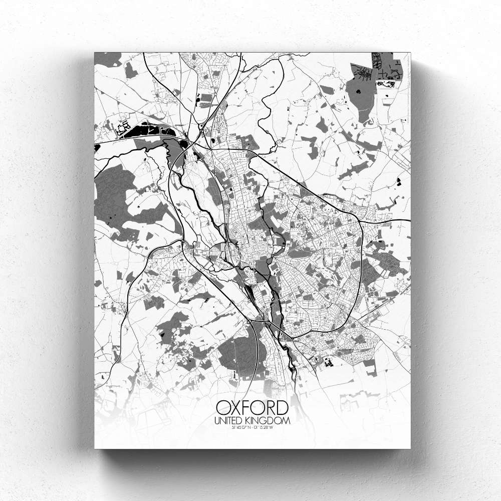 Mapospheres Oxford Black and White full page design canvas city map