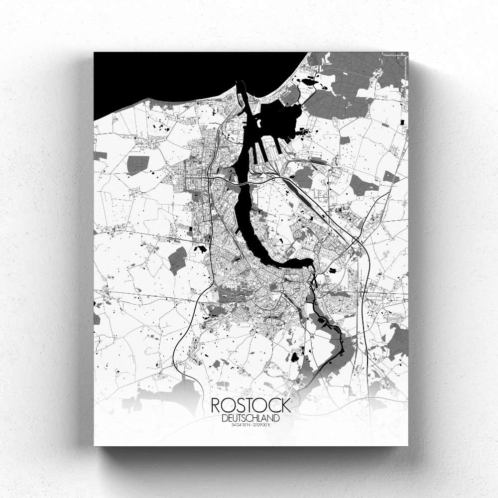 Mapospheres Rostock Black and White full page design canvas city map