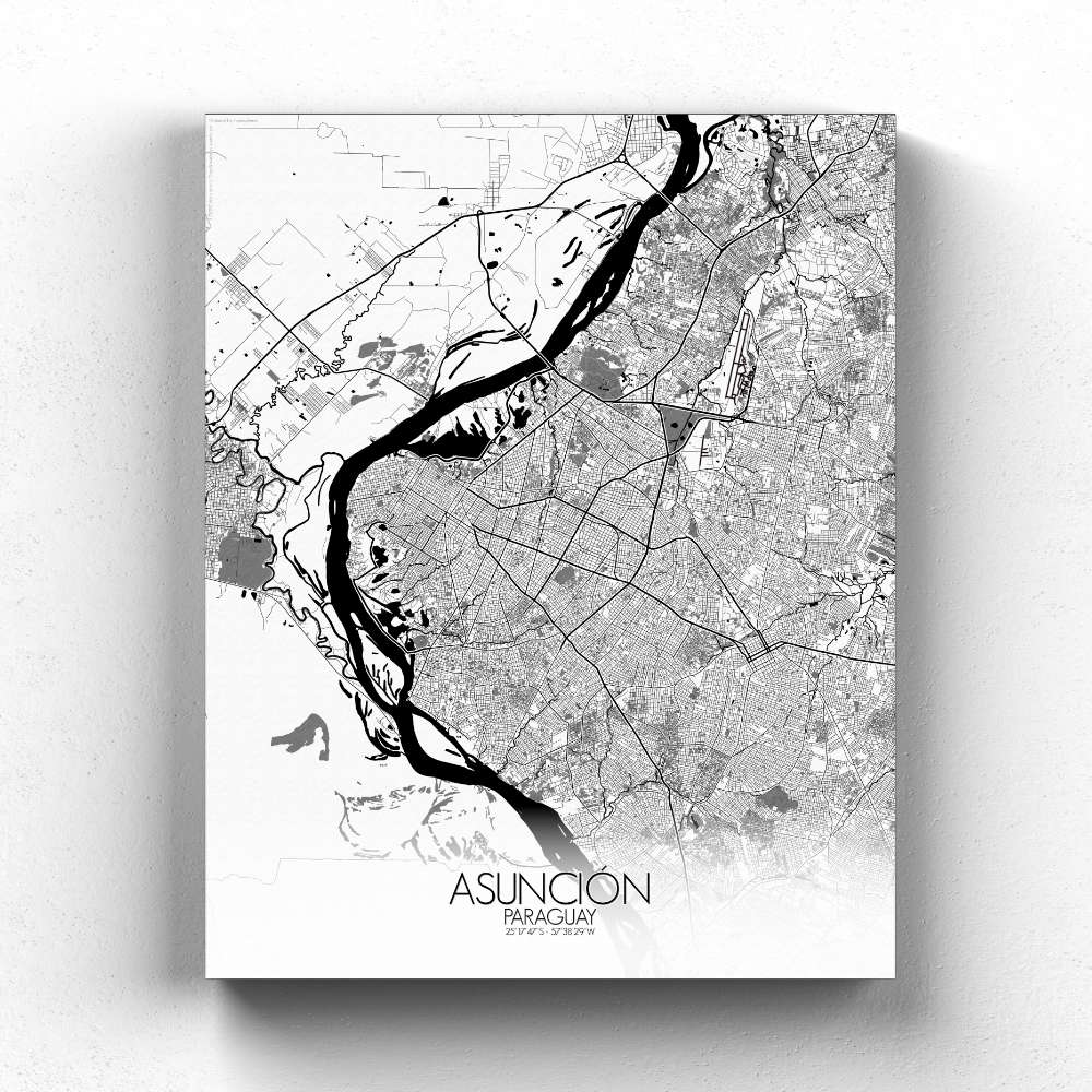 Mapospheres Asuncion Black and White full page design canvas city map