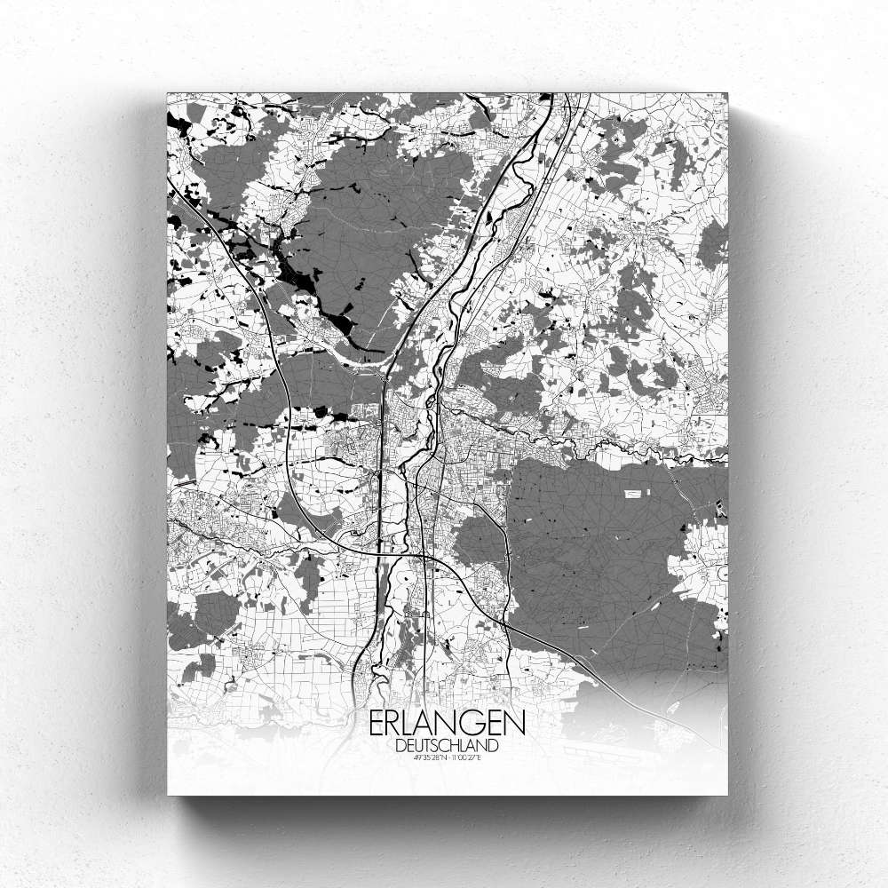 Mapospheres Erlangen Black and White full page design canvas city map