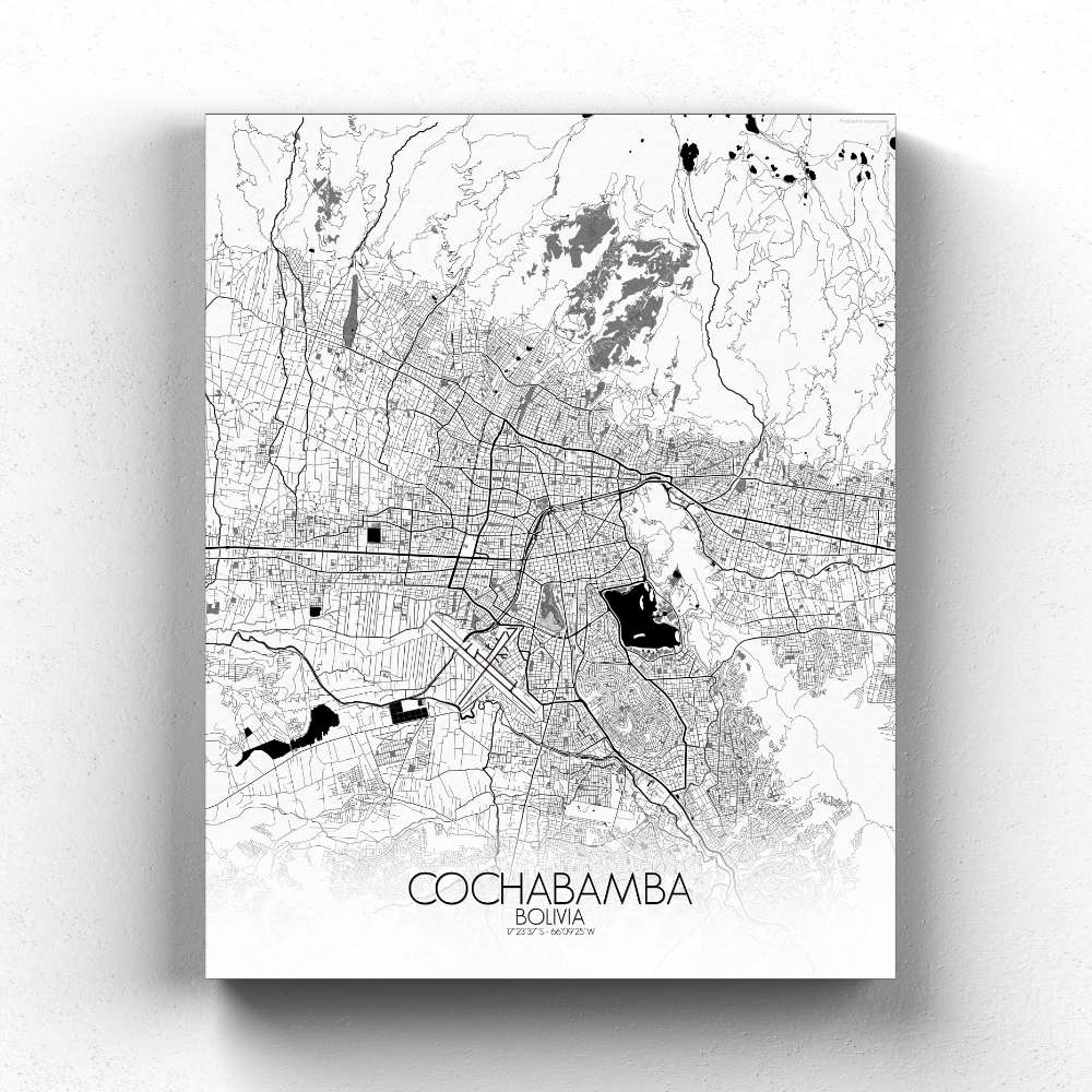 Mapospheres Cochabamba Black and White full page design canvas city map