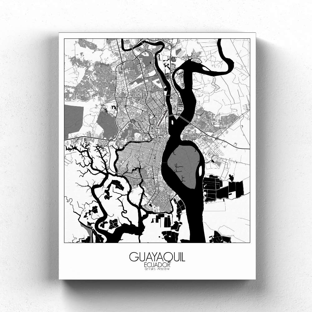 Mapospheres Guayaquil Black and White full page design canvas city map