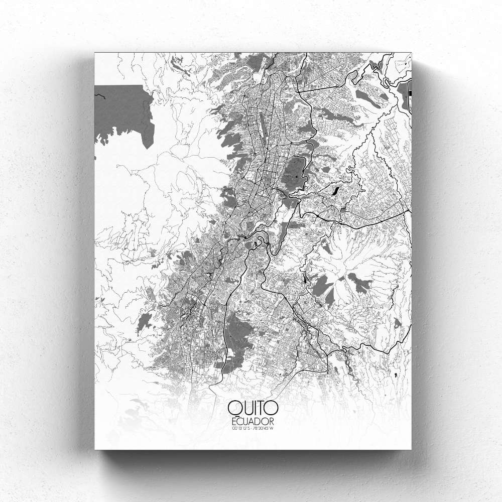 Mapospheres Quito Black and White full page design canvas city map