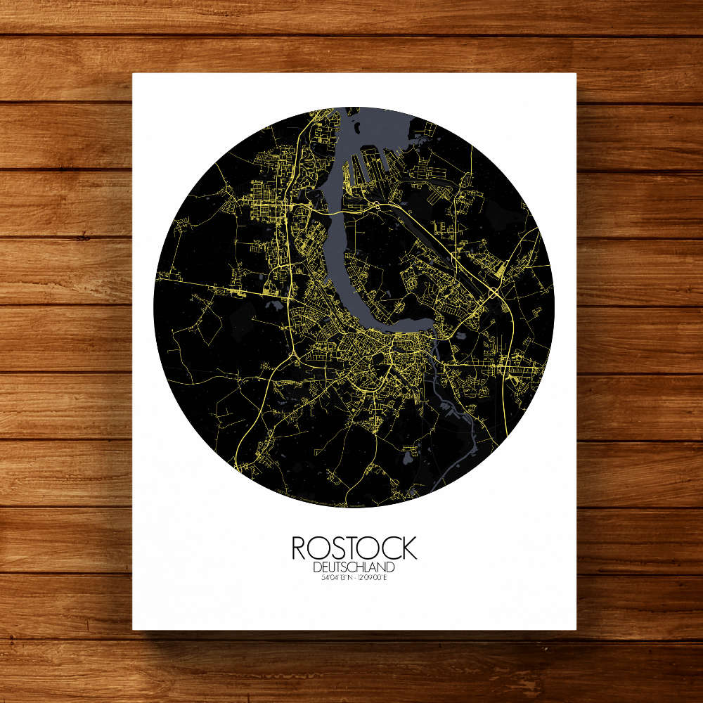 Mapospheres Rostock Night round shape design canvas city map