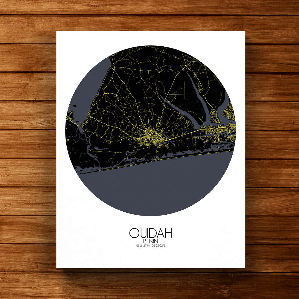 Mapospheres Ouidah Night round shape design canvas city map