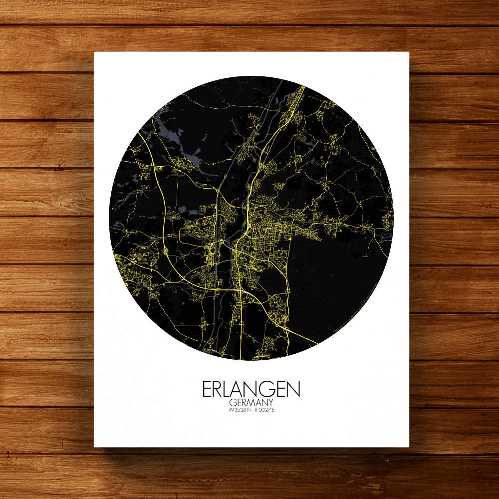 Mapospheres Erlangen Night round shape design canvas city map