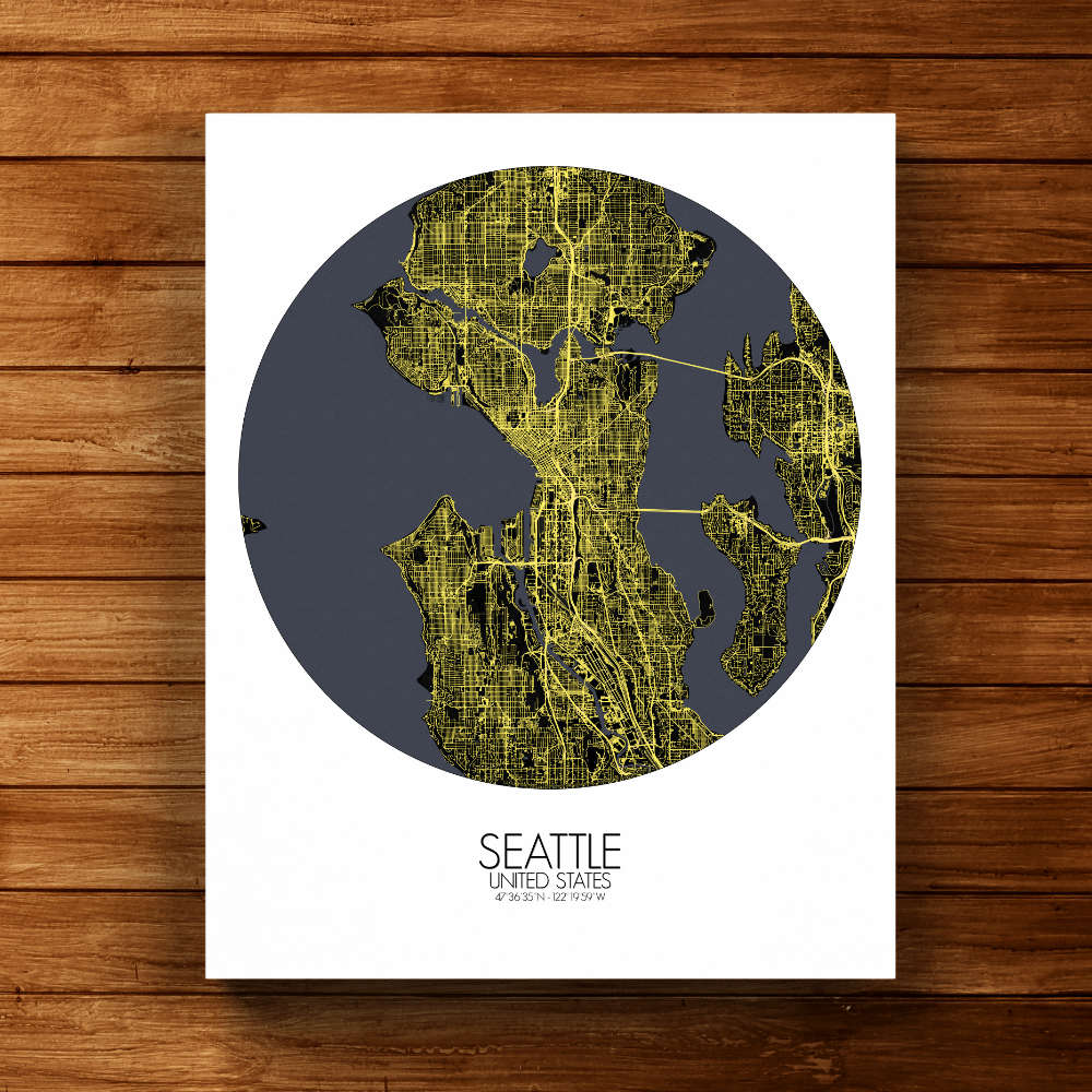 Mapospheres Seattle Night round shape design canvas city map