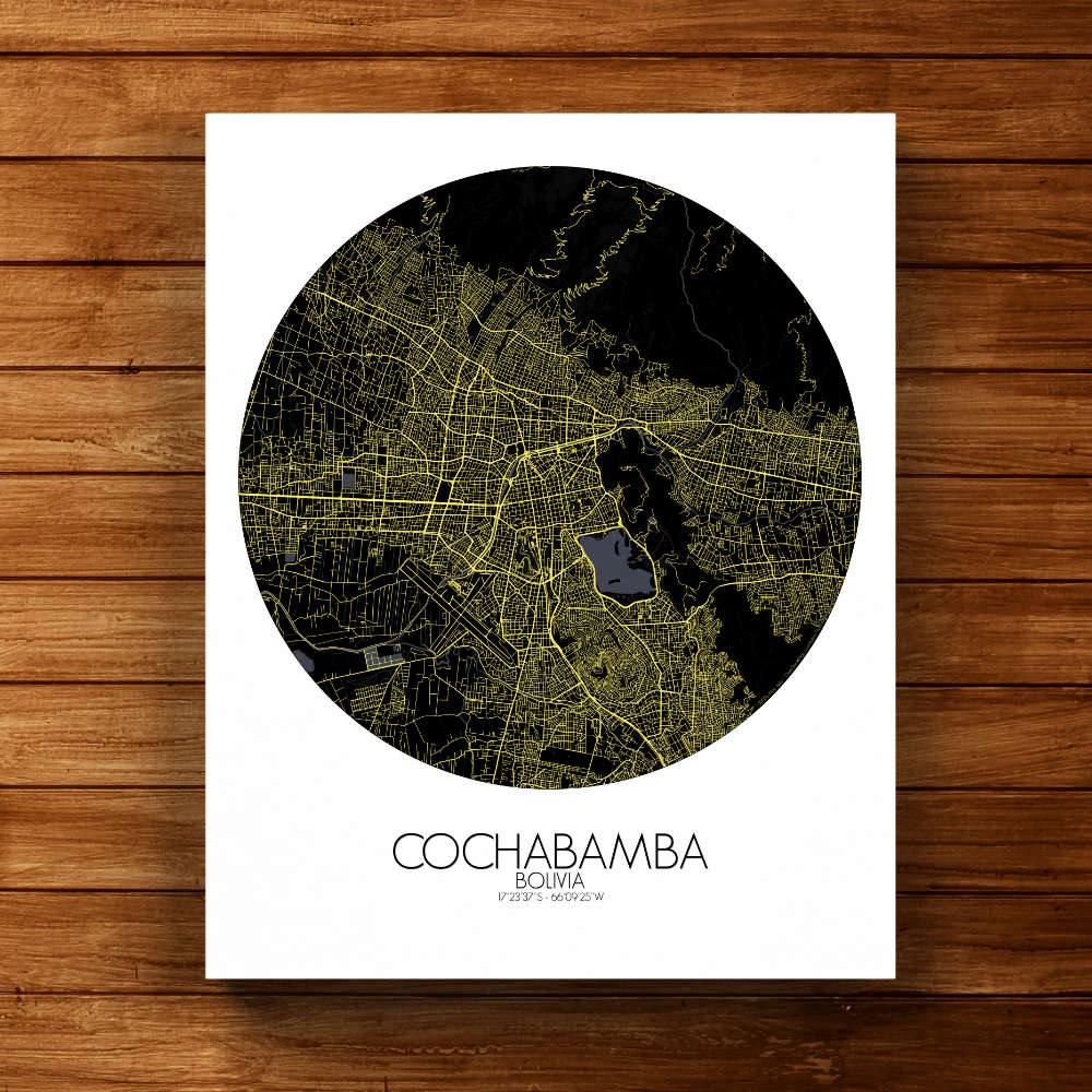 Mapospheres Cochabamba Night round shape design canvas city map