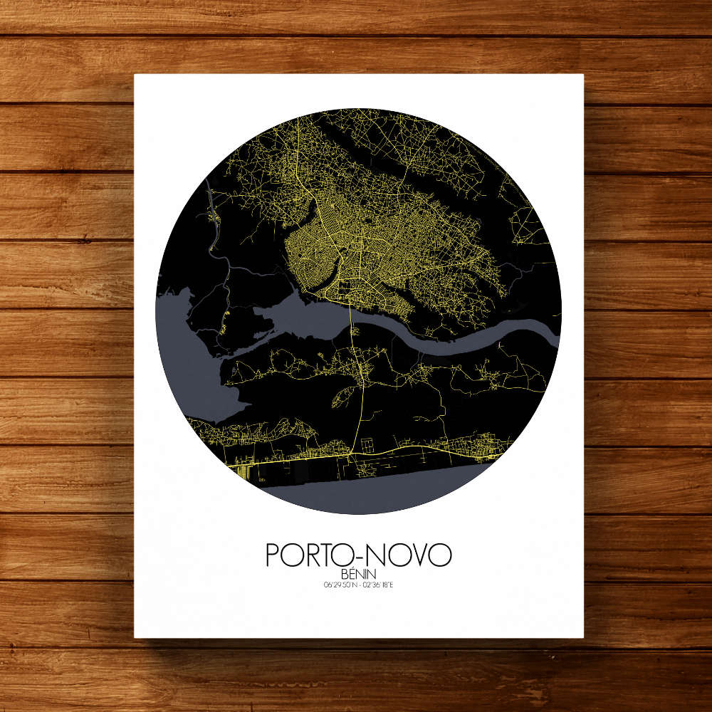 Mapospheres Porto Novo Night round shape design canvas city map