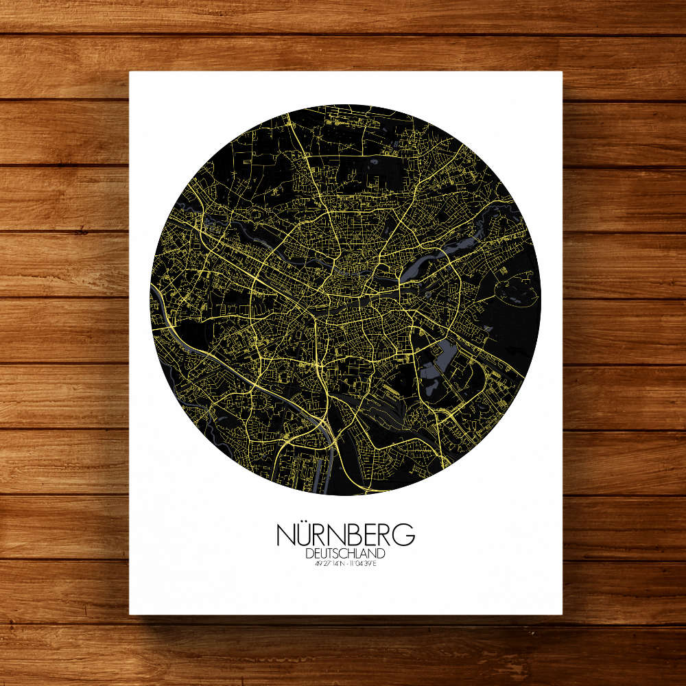 Mapospheres Nuremberg Night round shape design canvas city map