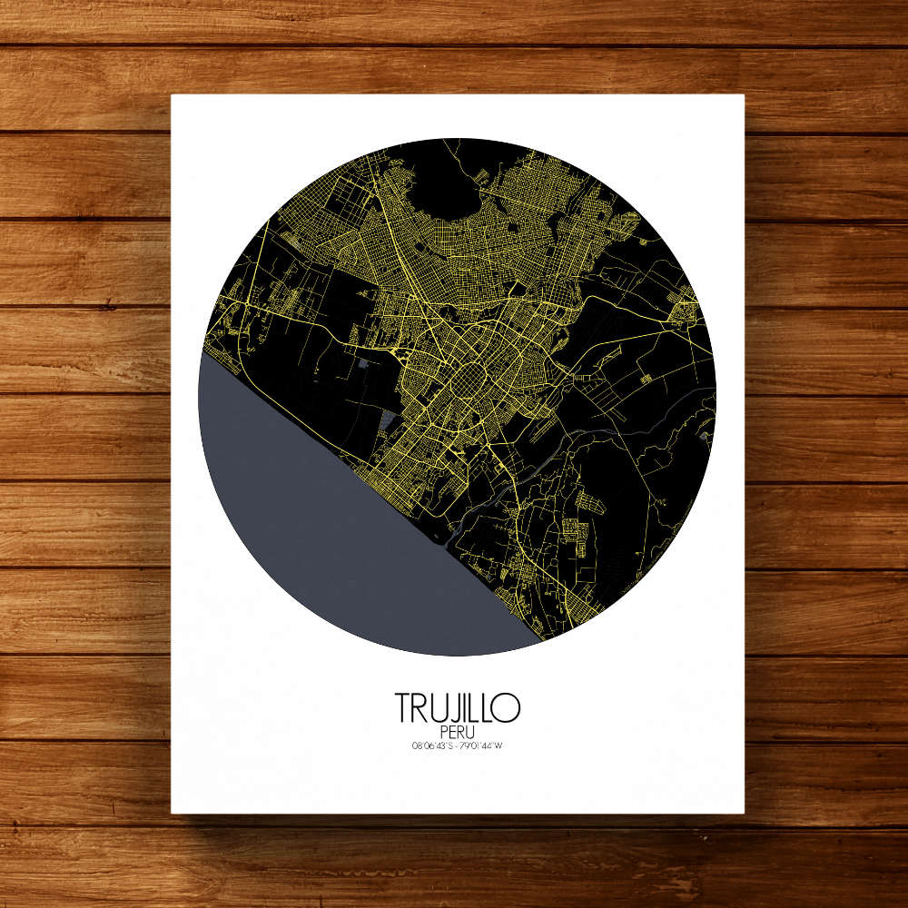 Mapospheres Trujillo Night round shape design canvas city map