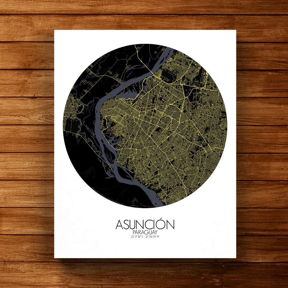 Mapospheres Asuncion Night round shape design canvas city map