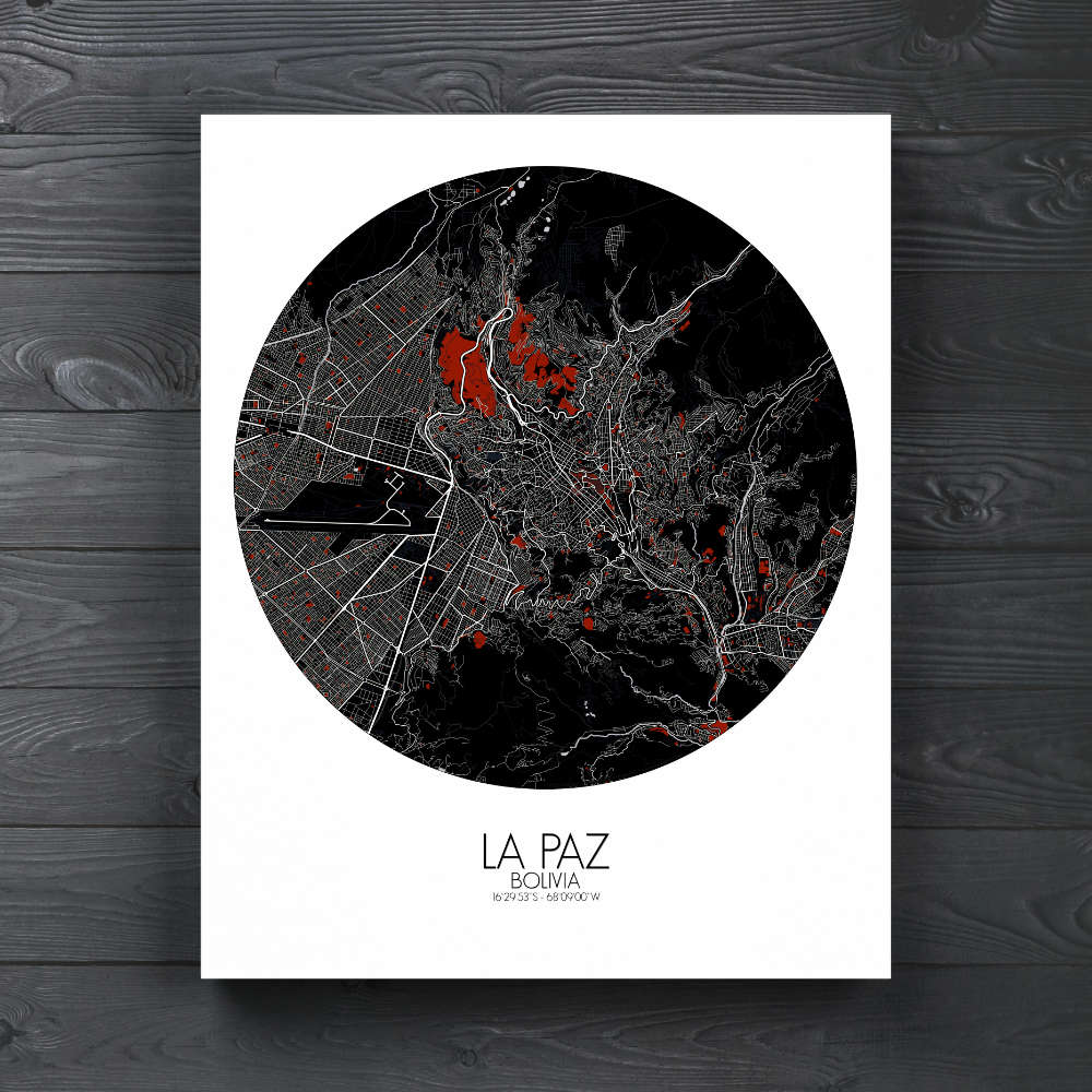 Mapospheres La Paz Red dark round shape design canvas city map