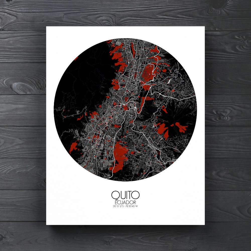 Mapospheres Quito Red dark round shape design canvas city map