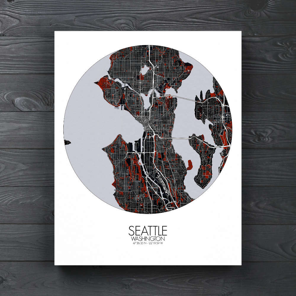 Mapospheres Seattle Red dark round shape design canvas city map