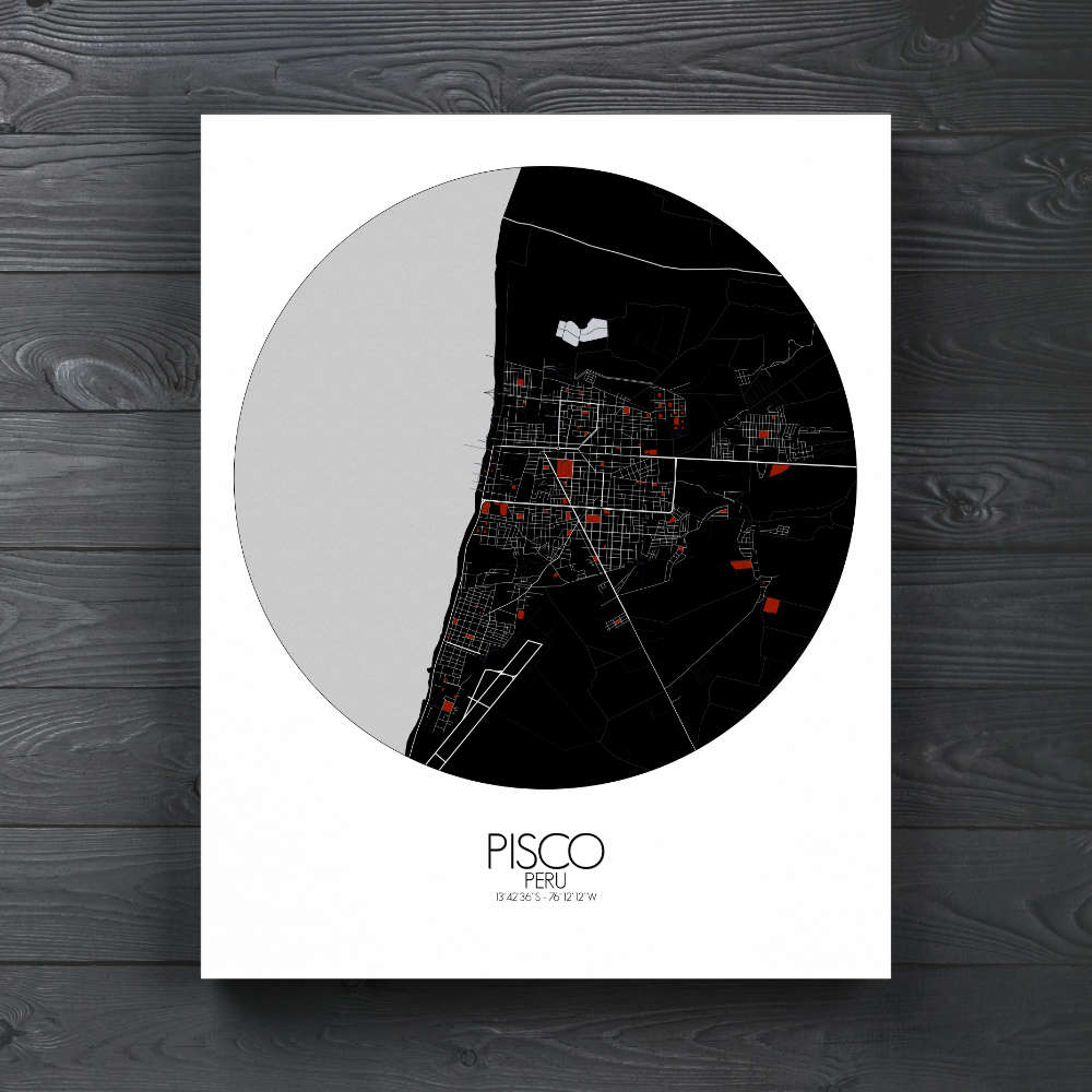 Mapospheres Pisco Red dark round shape design canvas city map