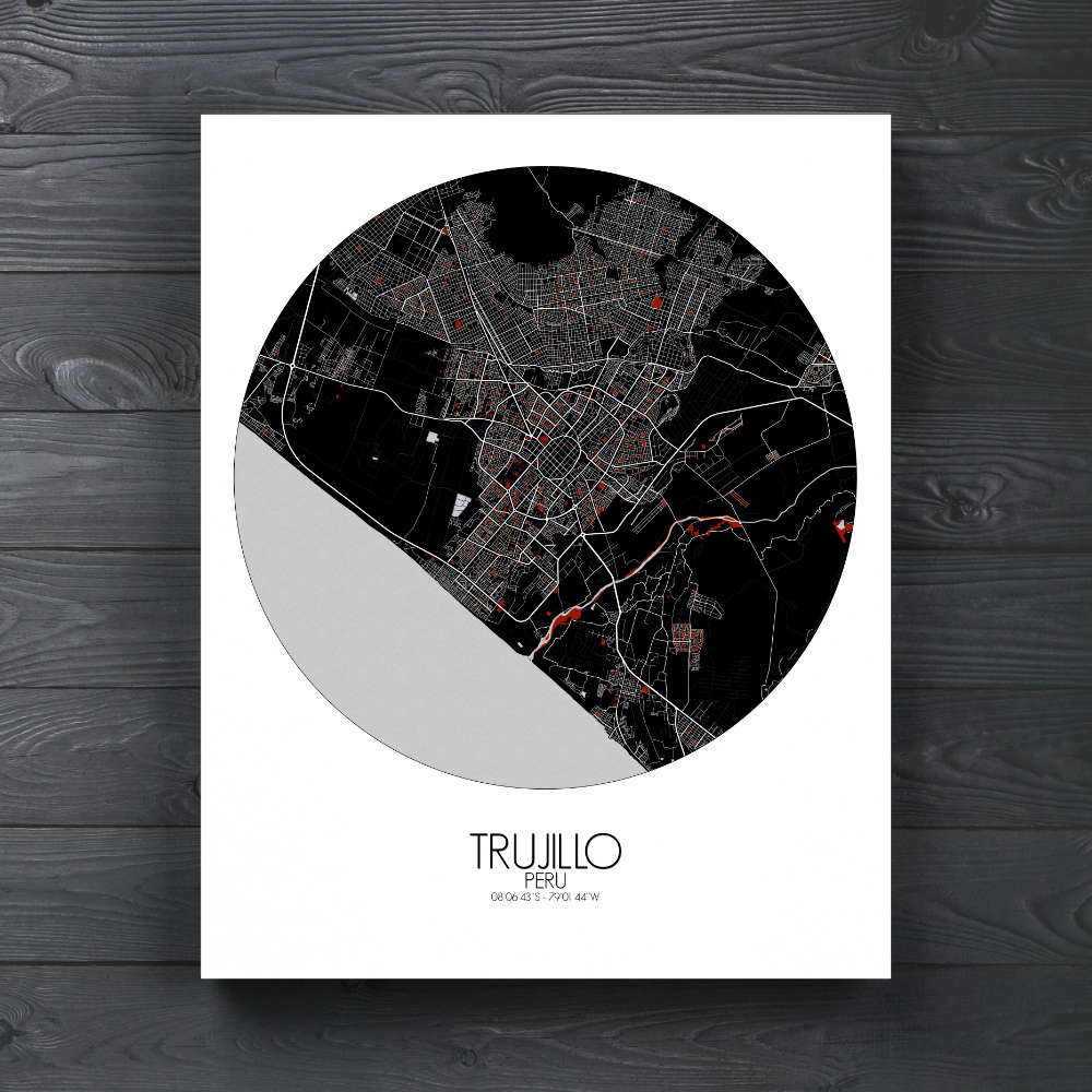 Mapospheres Trujillo Red dark round shape design canvas city map