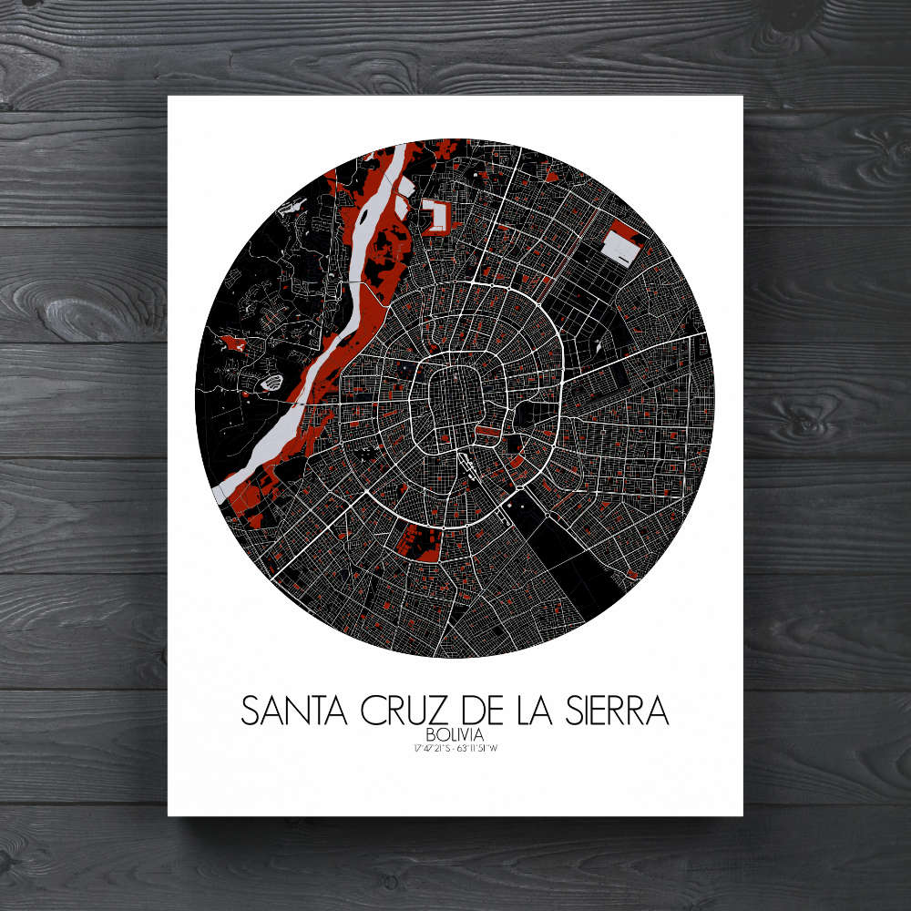 Mapospheres Santa Cruz de la Sierra Red dark round shape design canvas city map