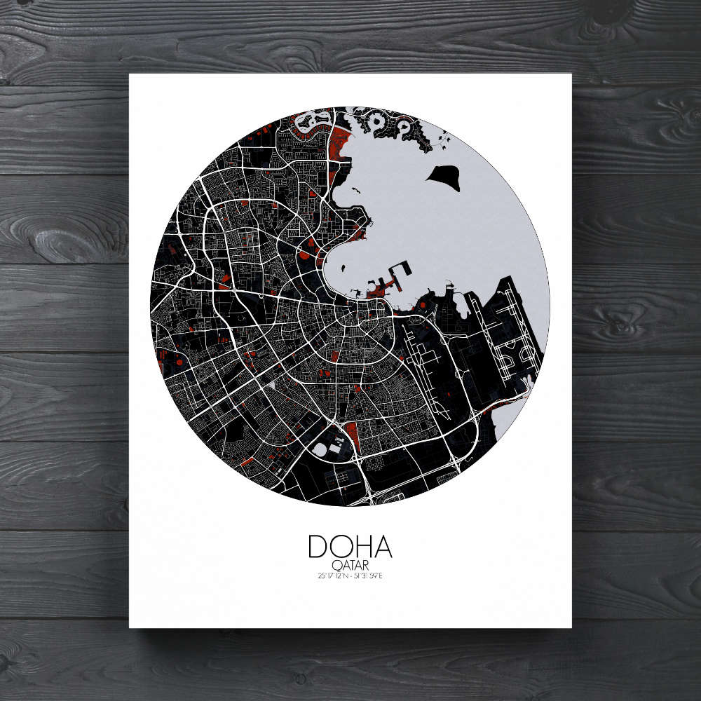 Doha Qatar – Poster Art Map Print Gift Canvas Wall City Custom 