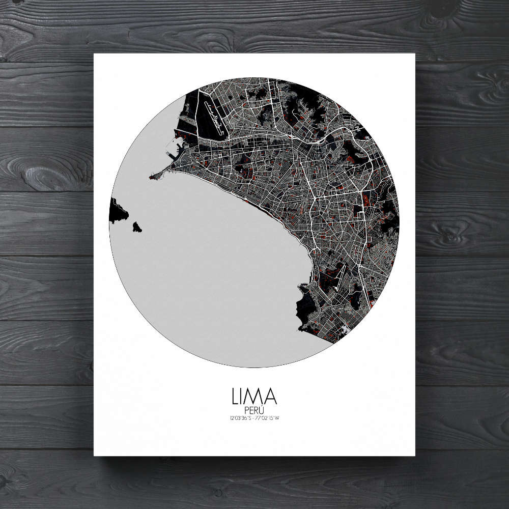 Mapospheres Lima Red dark round shape design canvas city map