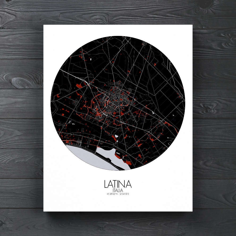 Mapospheres Latina Red dark round shape design canvas city map