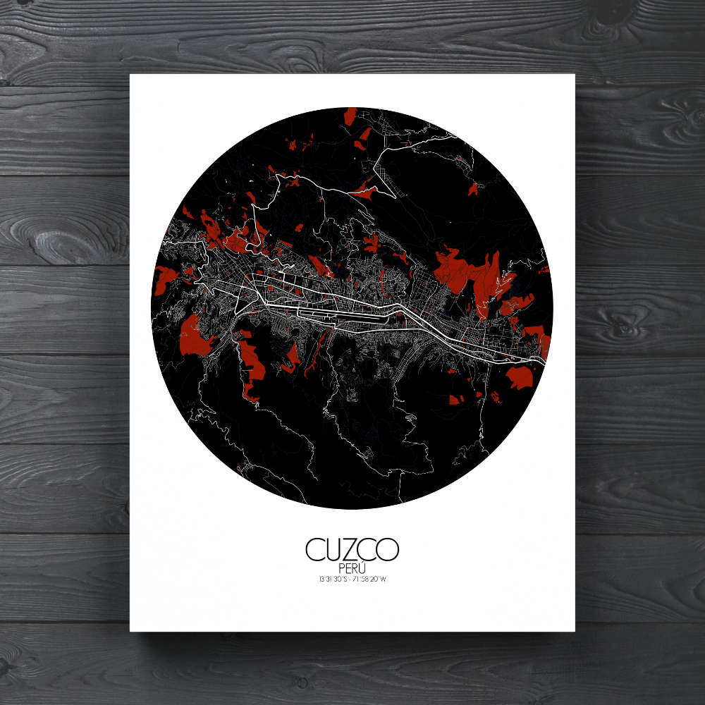 Mapospheres Cusco Red dark round shape design canvas city map