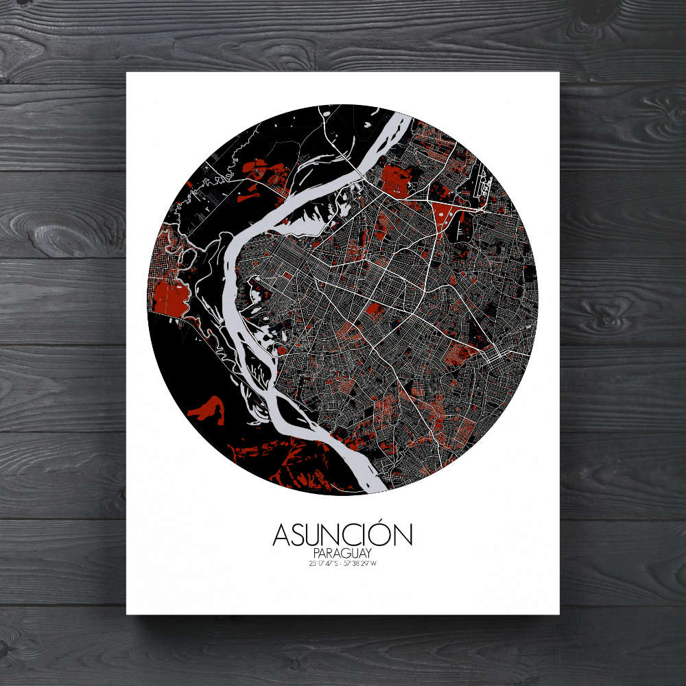 Mapospheres Asuncion Red dark round shape design canvas city map