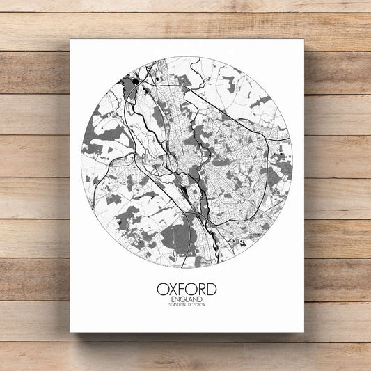 Mapospheres Oxford Black and White  round shape design canvas city map