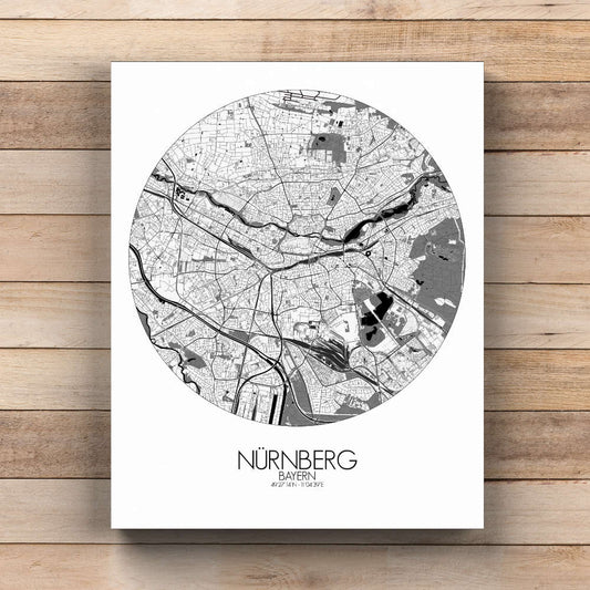 Mapospheres Nuremberg Black and White  round shape design canvas city map