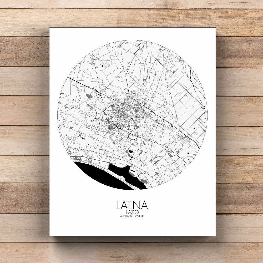 Mapospheres Latina Black and White  round shape design canvas city map