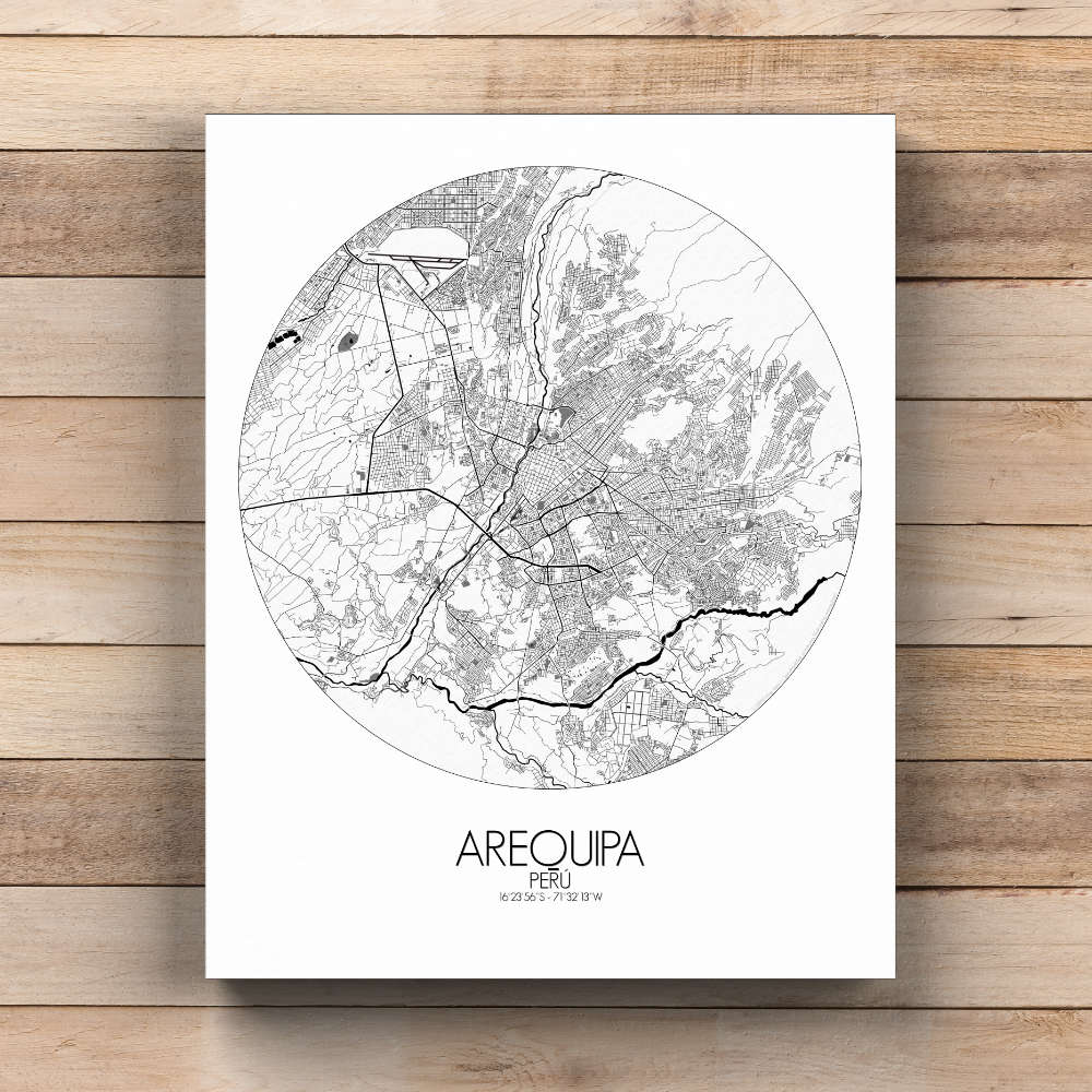 Mapospheres Arequipa Black and White  round shape design canvas city map