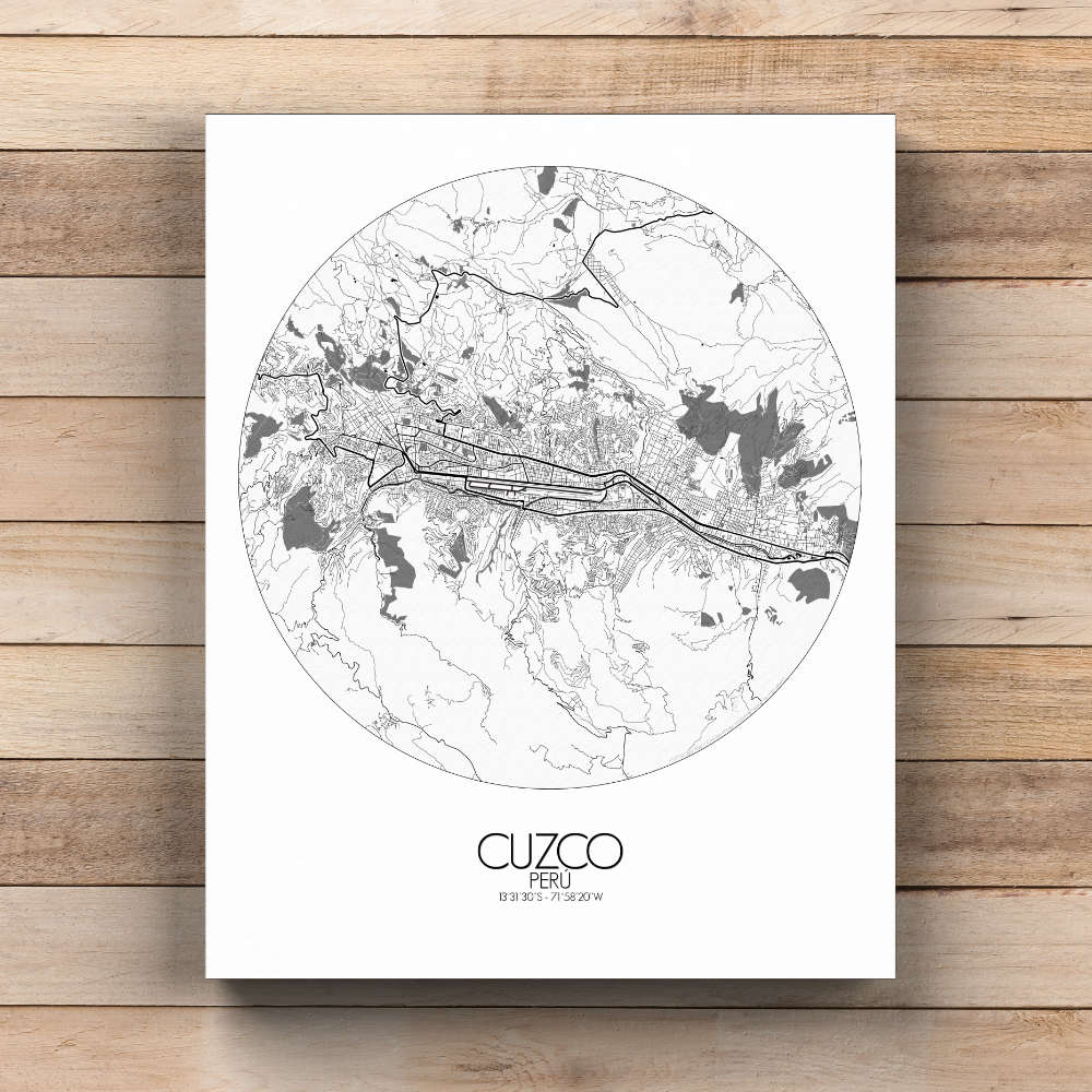 Mapospheres Cusco Black and White  round shape design canvas city map